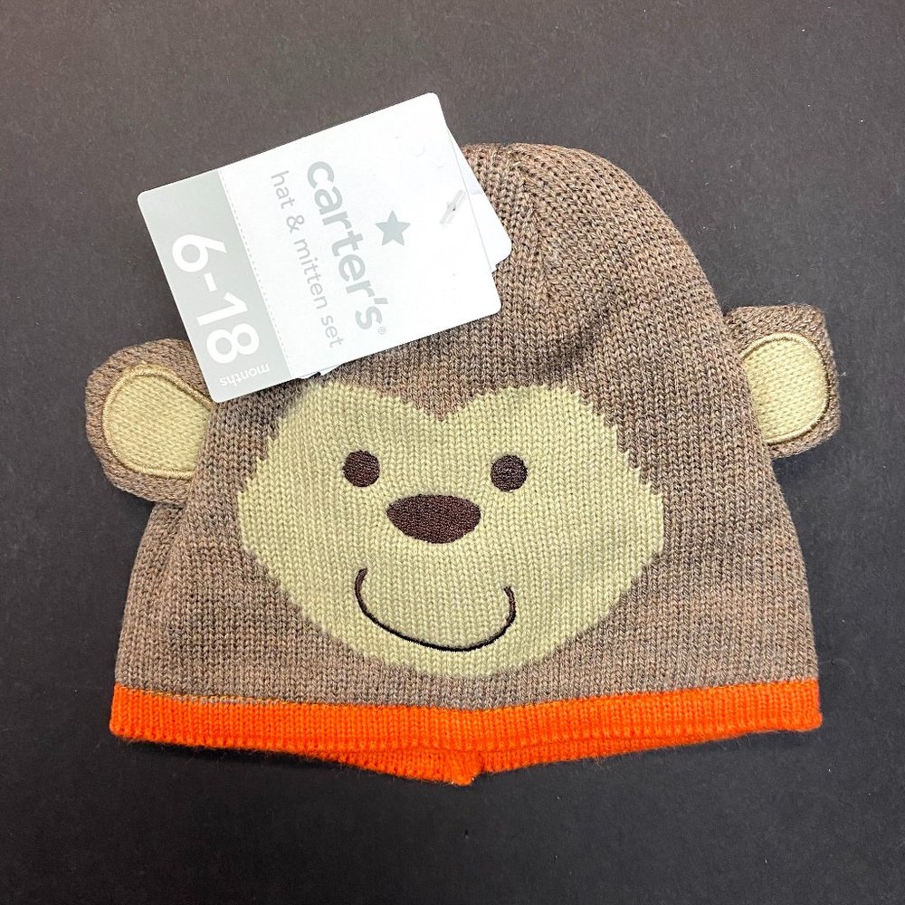 Carter's Baby Hat & Mitten Set - Brown Monkey